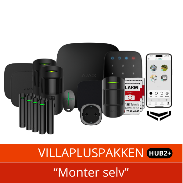 AJAX HUB 2 PLUS VillaPluspakke PhOd - Sort