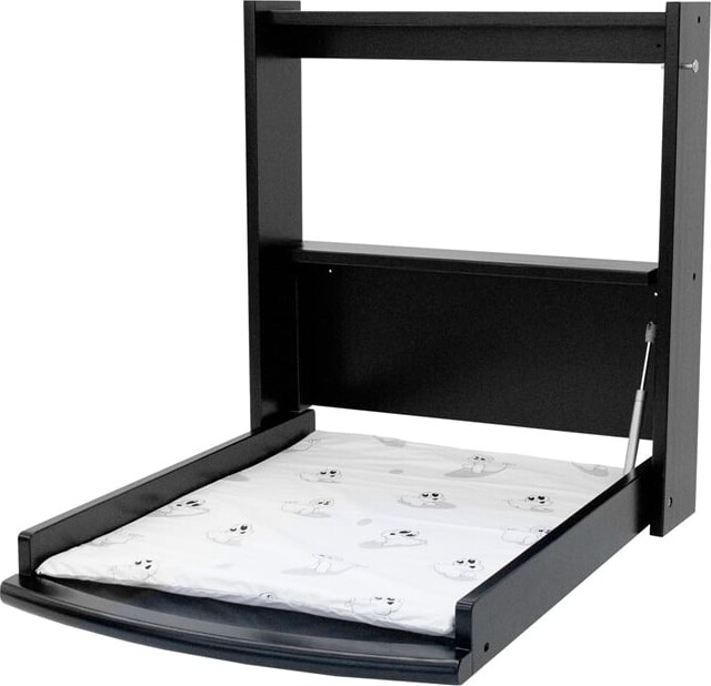 Babytrold - Væghængt Puslebord Inkl. Madras - Sort