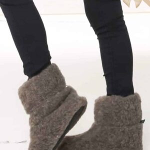 Bamsefutter 100% Uld Skridsikker Sål | Høje Brune 37/38