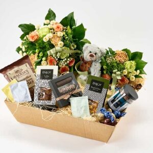 Barselskurv, alkoholfri med mor/barn buket - Send blomster med Bloomit