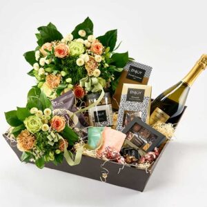 Barselskurv med bobler og mor/barn buket - Send blomster med Bloomit