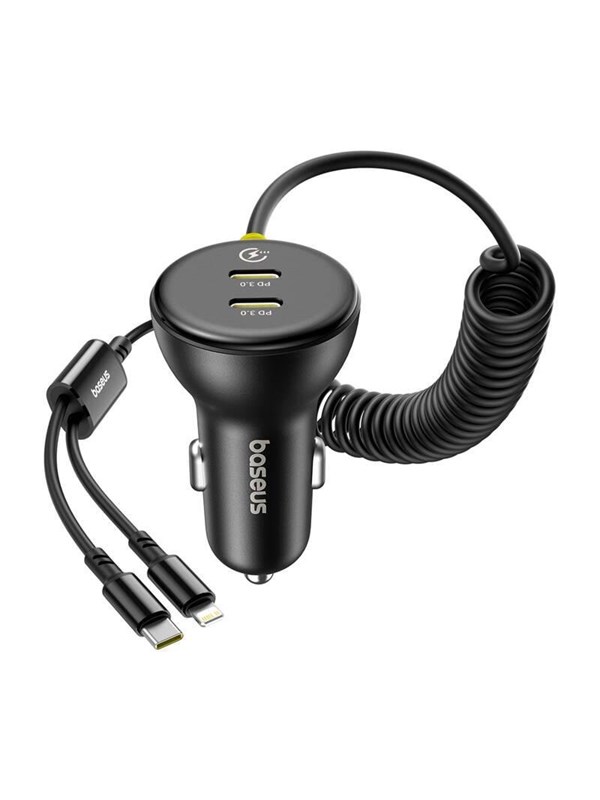 Baseus 60W USB-C Car Charger with Lightning Cable Black