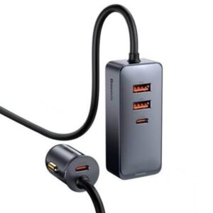 Baseus Car charger Share Together with extension cord 2x USB 2x USB-C 120W (grey)