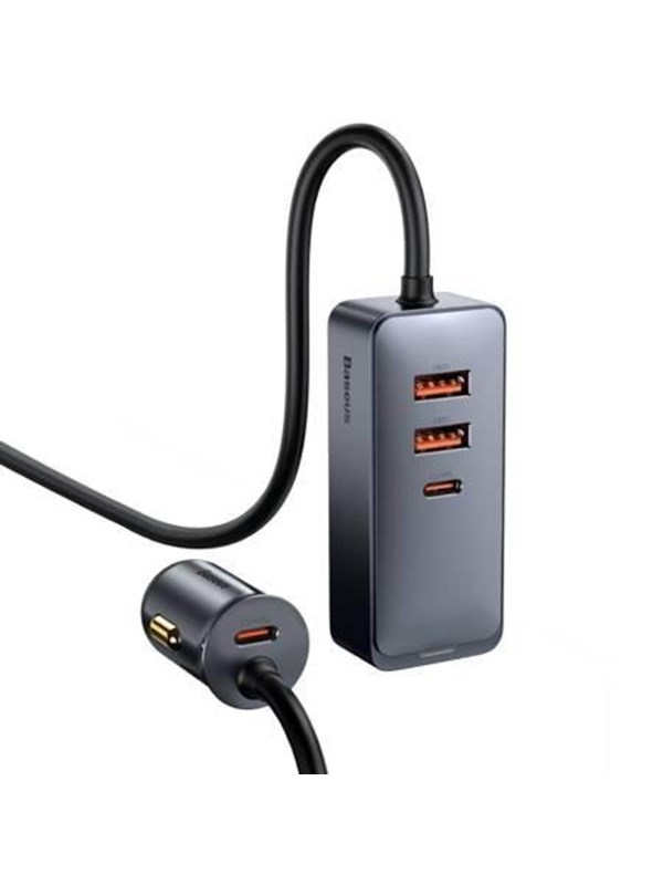 Baseus Car charger Share Together with extension cord 2x USB 2x USB-C 120W (grey)