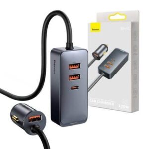 Baseus Car charger Share Together with extension cord 3x USB USB-C 120W (grey)