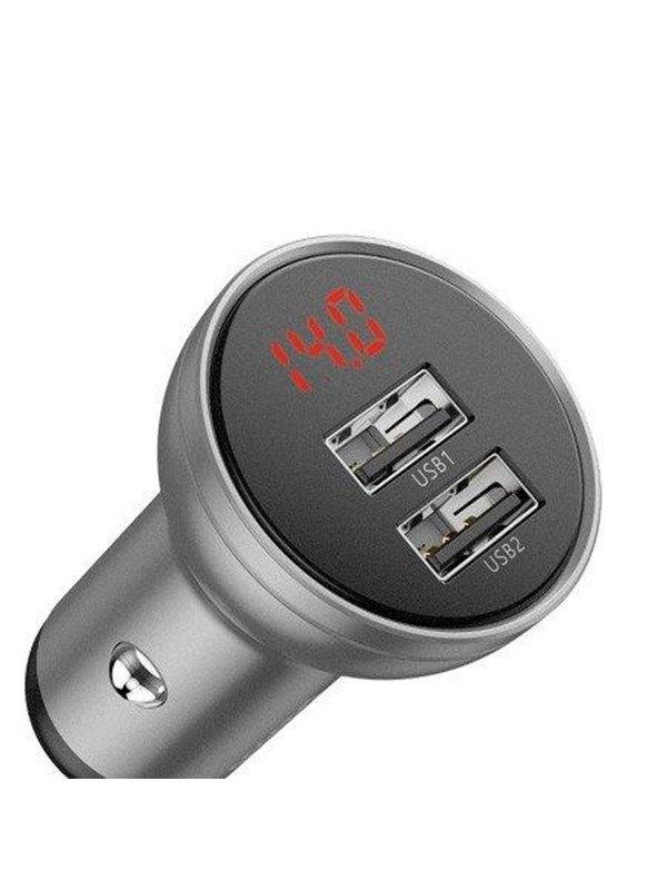 Baseus Digital Display Dual USB 4.8A Car Charger 24W Silver