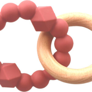 Bideringe I Træ Og Silikone - Måne - Pink - Jellystone Designs