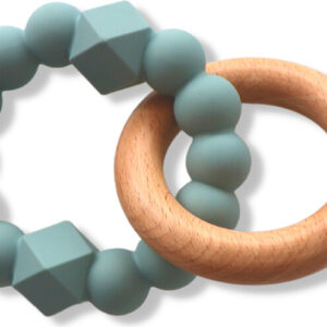 Bideringe I Træ Og Silikone - Måne - Sage - Jellystone Designs