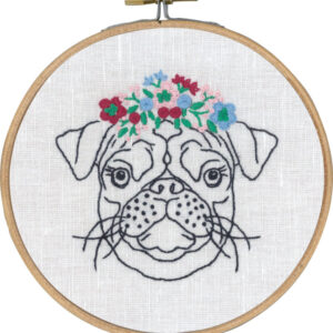 Broderi Kit - Mops med blomster