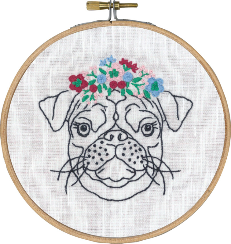 Broderi Kit - Mops med blomster