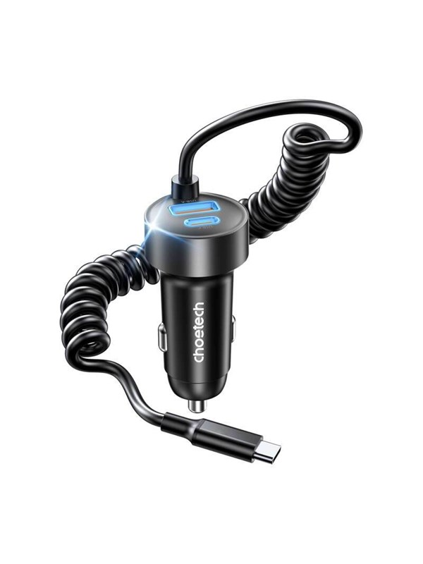 Choetech TC0030 65W 1C1A dual-port car charger with 1.2m spring cable