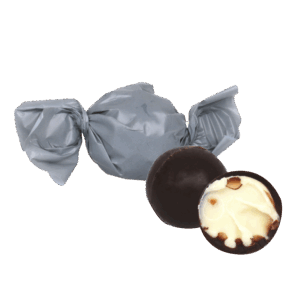 Chokolade kugler, saltkaramel, lysblå folie 100g