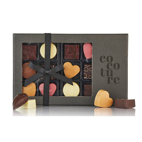 Chokoladeæske med 14 stk. fyldte chokolader fra Cocoture