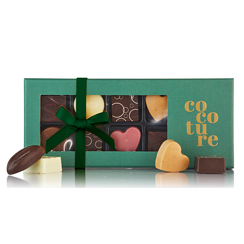 Chokoladeæske med 9 stk. fyldte chokolader fra Cocoture