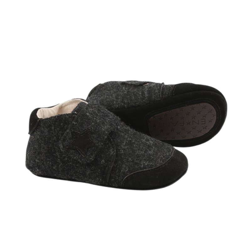 En Fant - Uld Sko Velcro - Dark Grey - 35