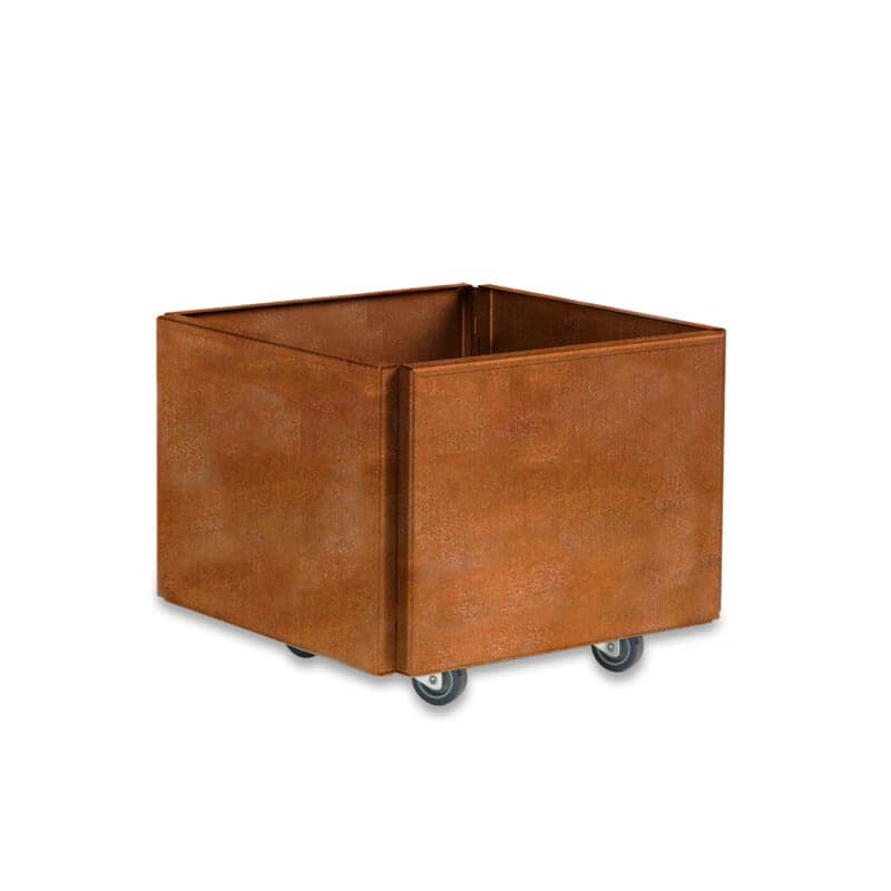 FREJA Plantekasse på hjul 40 x 40 x 27 - Rustjern Uden sneglekant