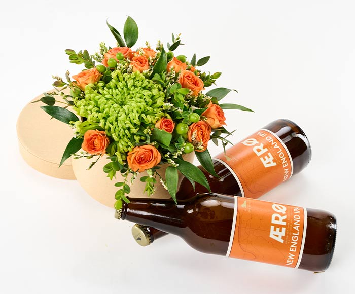 Fars blomsteræske med øl - Send blomster med Bloomit