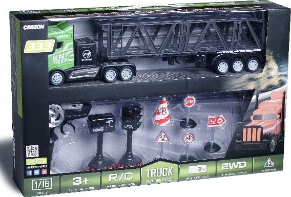 Fjernstyret Lastbil Med Transporter - Inkl. Tilbehør - 1:16 - 9 Dele - Crazon