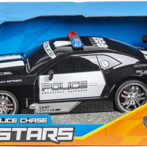 Fjernstyret Politibil Med Lys - Police Chase Road Stars - 1:12 - Sort