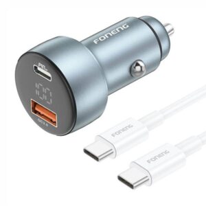 Foneng C18 1xUSB-A 1xUSB-C 2.4A 48W car charger (grey) + USB-C to USB-C cable