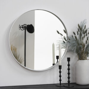 Fugaz - Spejl i hvid metal, diameter 60 cm.