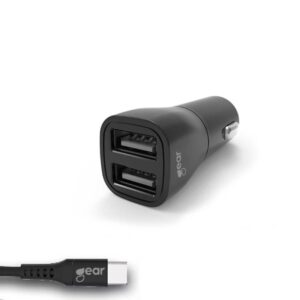 GEAR Charger 12-24V 2xUSB 3.4A Black USB-C 2.0 cable 1m
