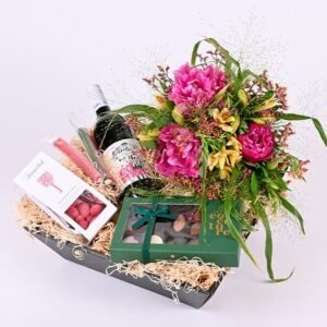Gavekasse med buket - Send gavekurve og blomster med Bloomit