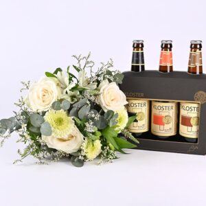 Gavepakke med øl og lys buket - Send blomster med Bloomit