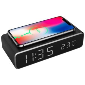 Gembird Digital alarm clock with Qi wireless charging function - Black