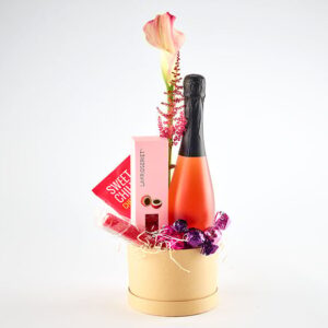 Godt til ganen æske, med rosévin og blomster - Send blomster med Bloomit