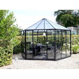 Hera sekskantet drivhus Model 9000 Uden sokkel Sortlakeret Glas