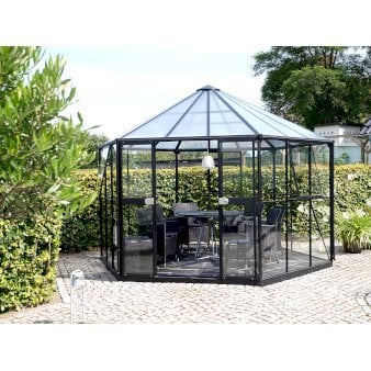 Hera sekskantet drivhus Model 9000 Uden sokkel Sortlakeret Glas
