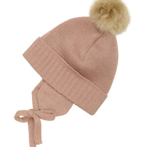 Huttelihut Hue m. Øreflapper - Strik - Uld - Mahogany Rose m. Kv