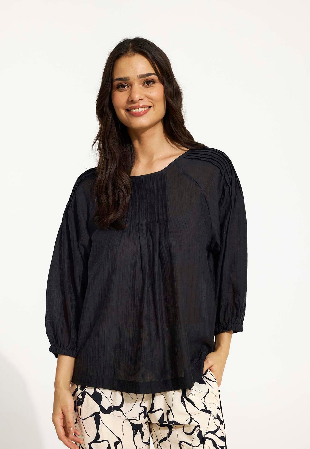 IN FRONT Beate Bluse, Farve: Black, Størrelse: L, Dame