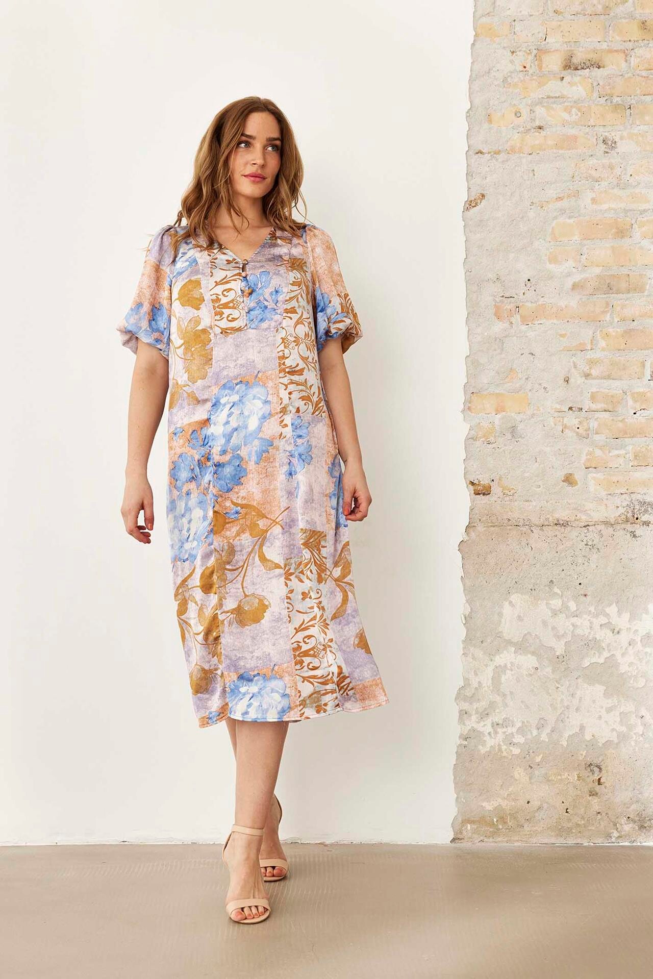 IN FRONT Dana Kjole, Farve: Multi Blue, Størrelse: L, Dame