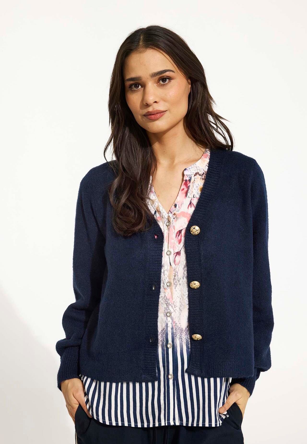 IN FRONT Jenny Cardigan, Farve: Navy, Størrelse: L, Dame