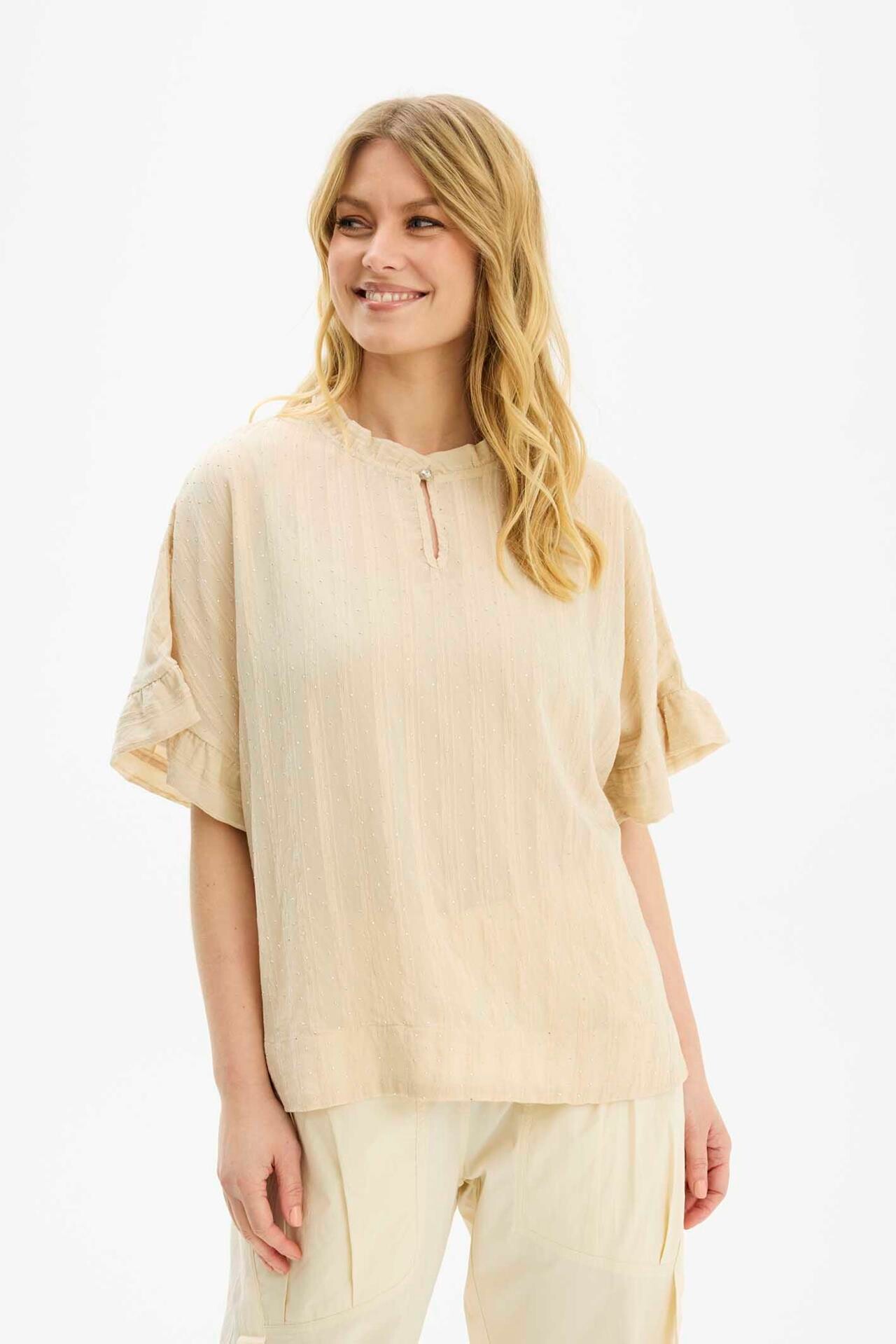 IN FRONT Joanna Bluse, Farve: Sand, Størrelse: L, Dame
