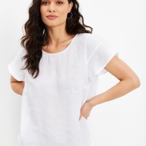 IN FRONT Lino Bluse, Farve: White, Størrelse: L, Dame