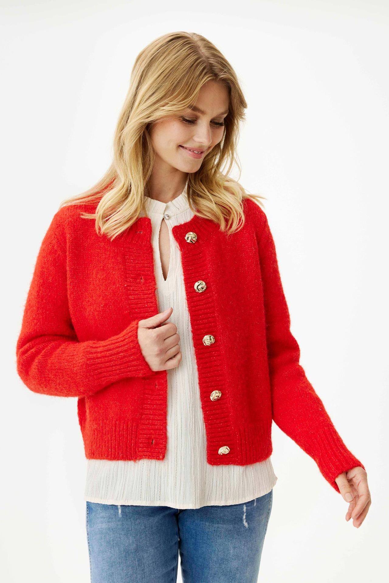 IN FRONT Louisa Cardigan, Farve: Red, Størrelse: L, Dame