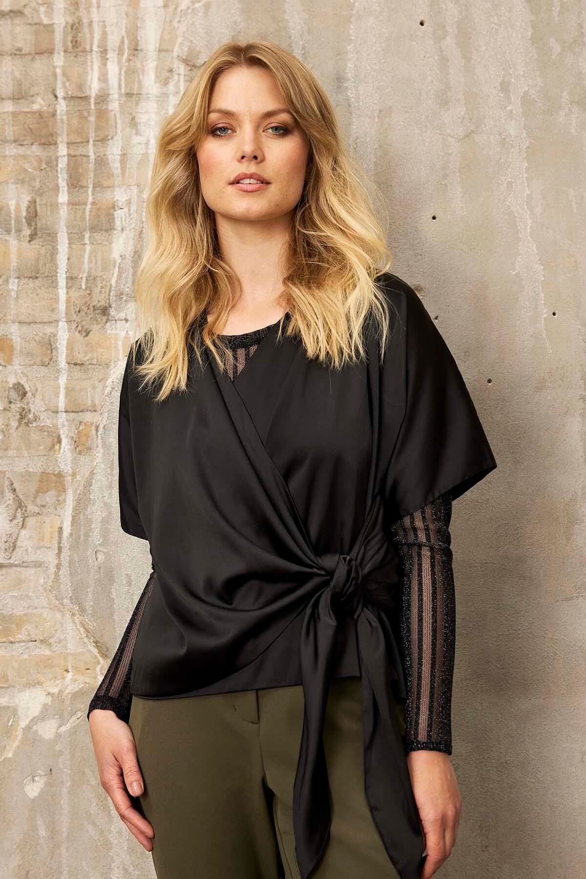 IN FRONT Mandy Bluse, Farve: Black, Størrelse: L, Dame
