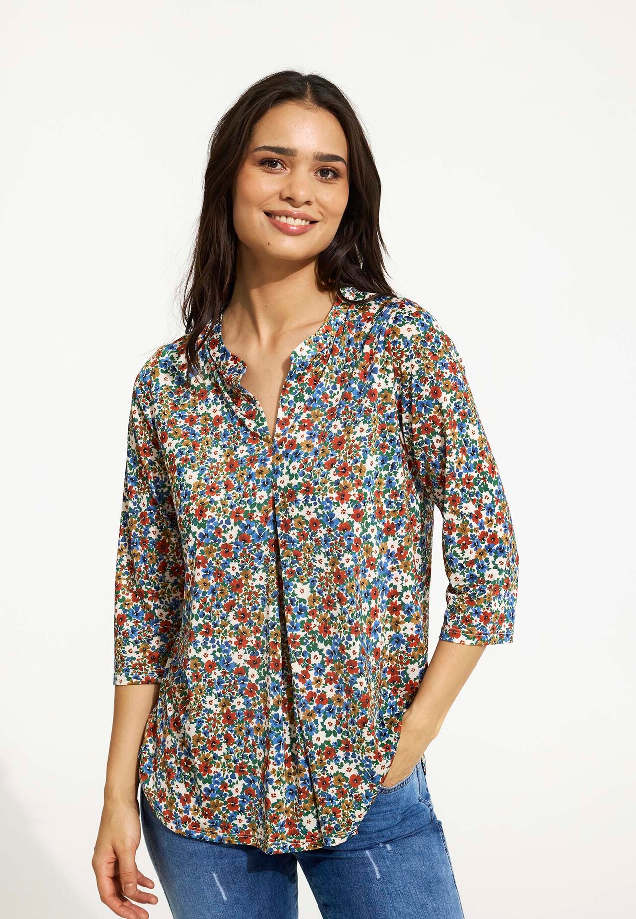 IN FRONT Maracol Bluse, Farve: Multi Blue, Størrelse: L, Dame