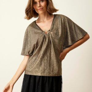 IN FRONT Papilur Bluse, Farve: Old Gold, Størrelse: L, Dame