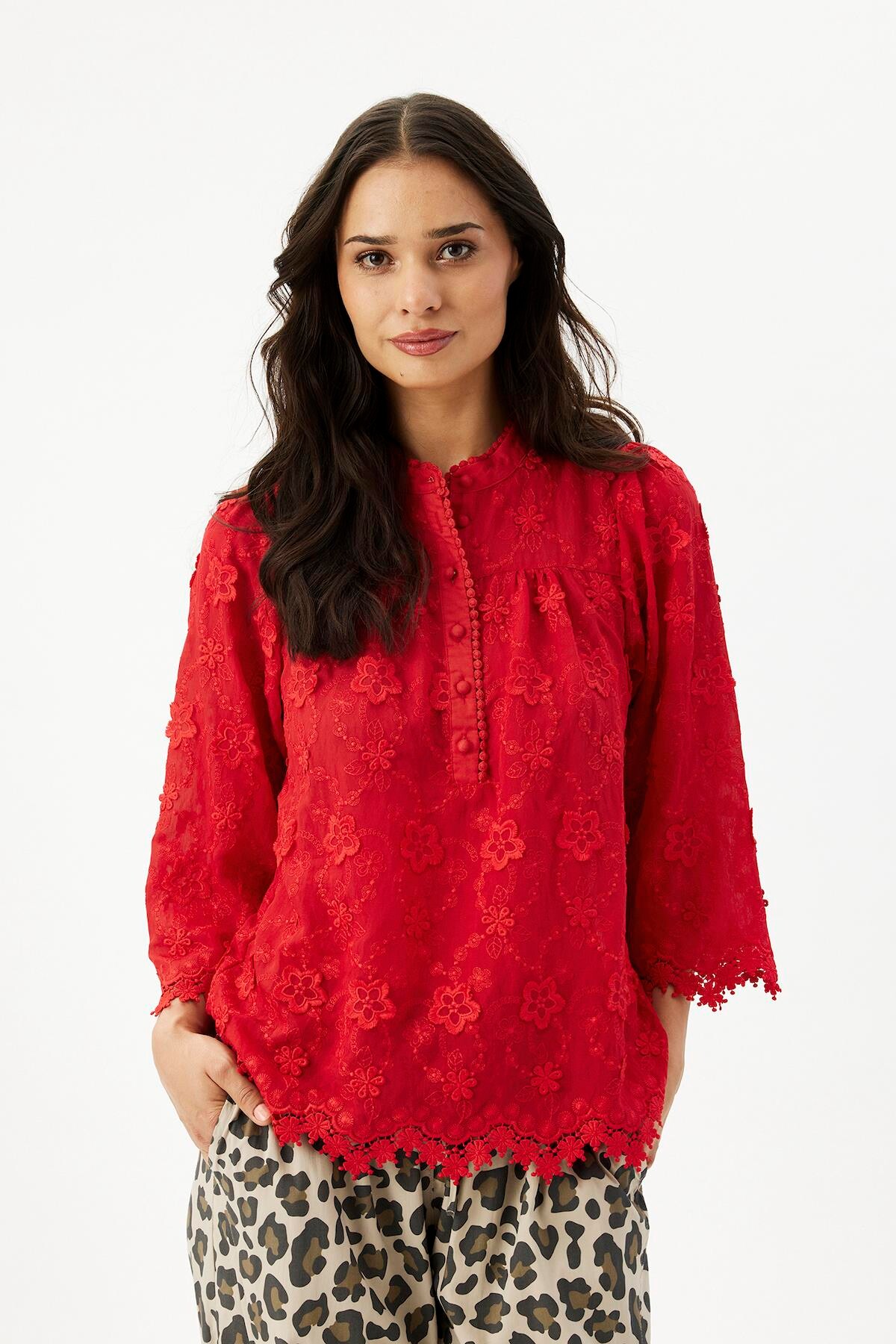 IN FRONT Solvej Bluse, Farve: Red, Størrelse: L, Dame