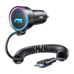 Joyroom Car charger JR-CL07 3-in-1 1x USB + 1x PD 55W + Type-C cable (black)