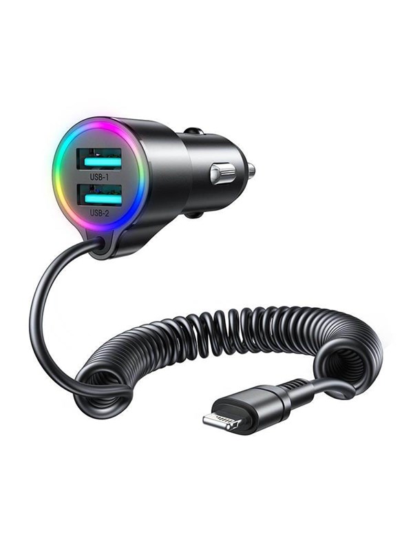 Joyroom Car charger JR-CL25 2x USB + Lightning cable (black)