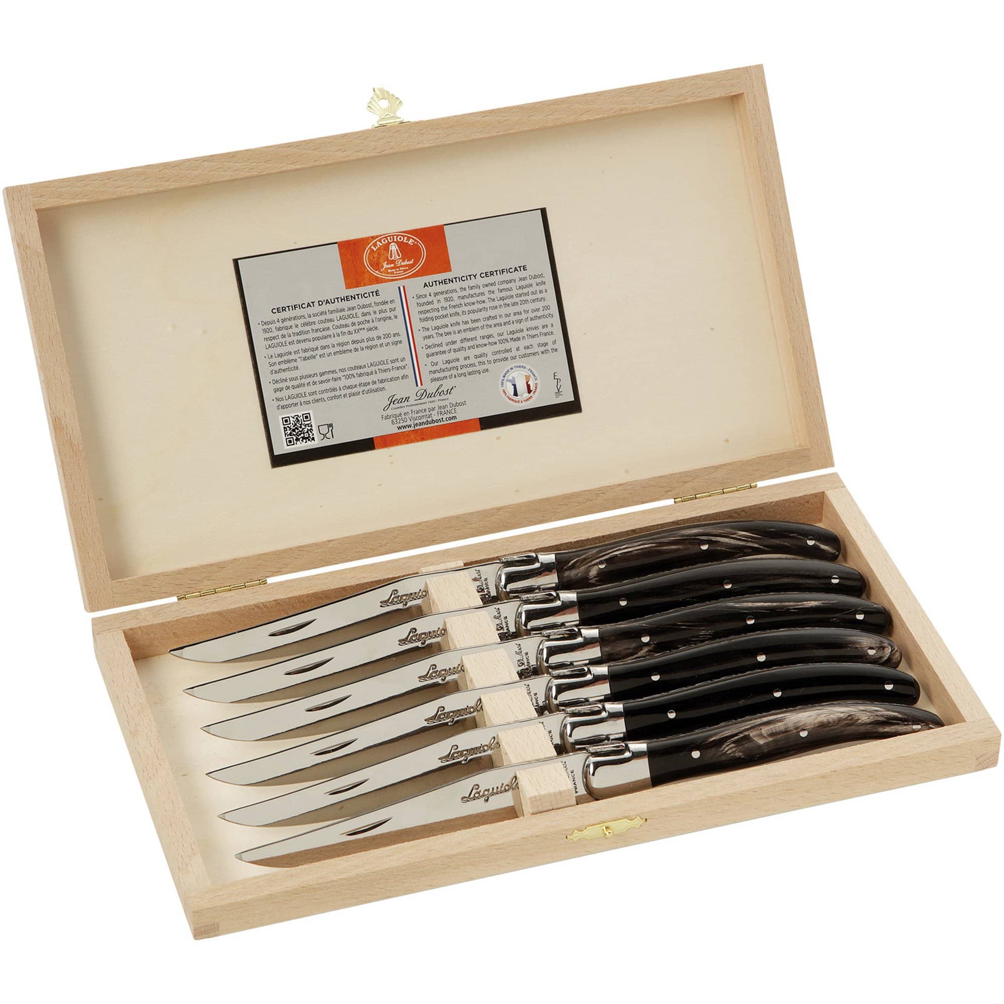 Laguiole steakkniv, horn, 6 stk.