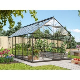 Merkur drivhus Model 11500 3 mm. hærdet glas m. sokkel. Sort Glas