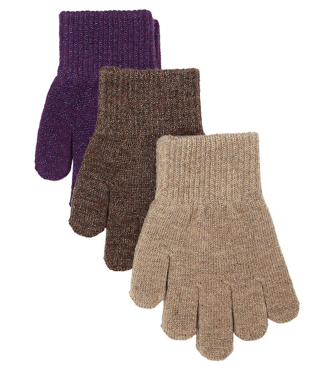 Mikk-Line Handsker - Uld/Polyamid - 3-pak - Nightshade/Chocolate