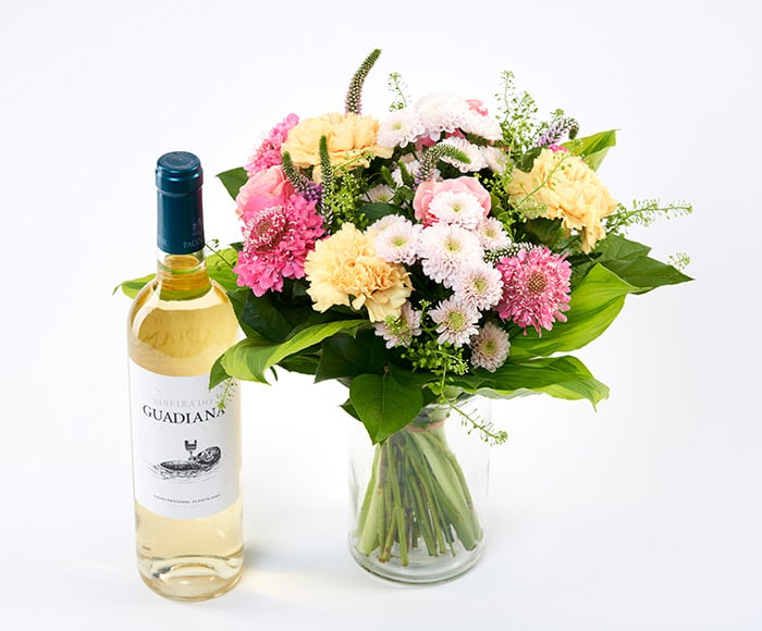 Mors dag buket med hvidvin - Send blomster med Bloomit