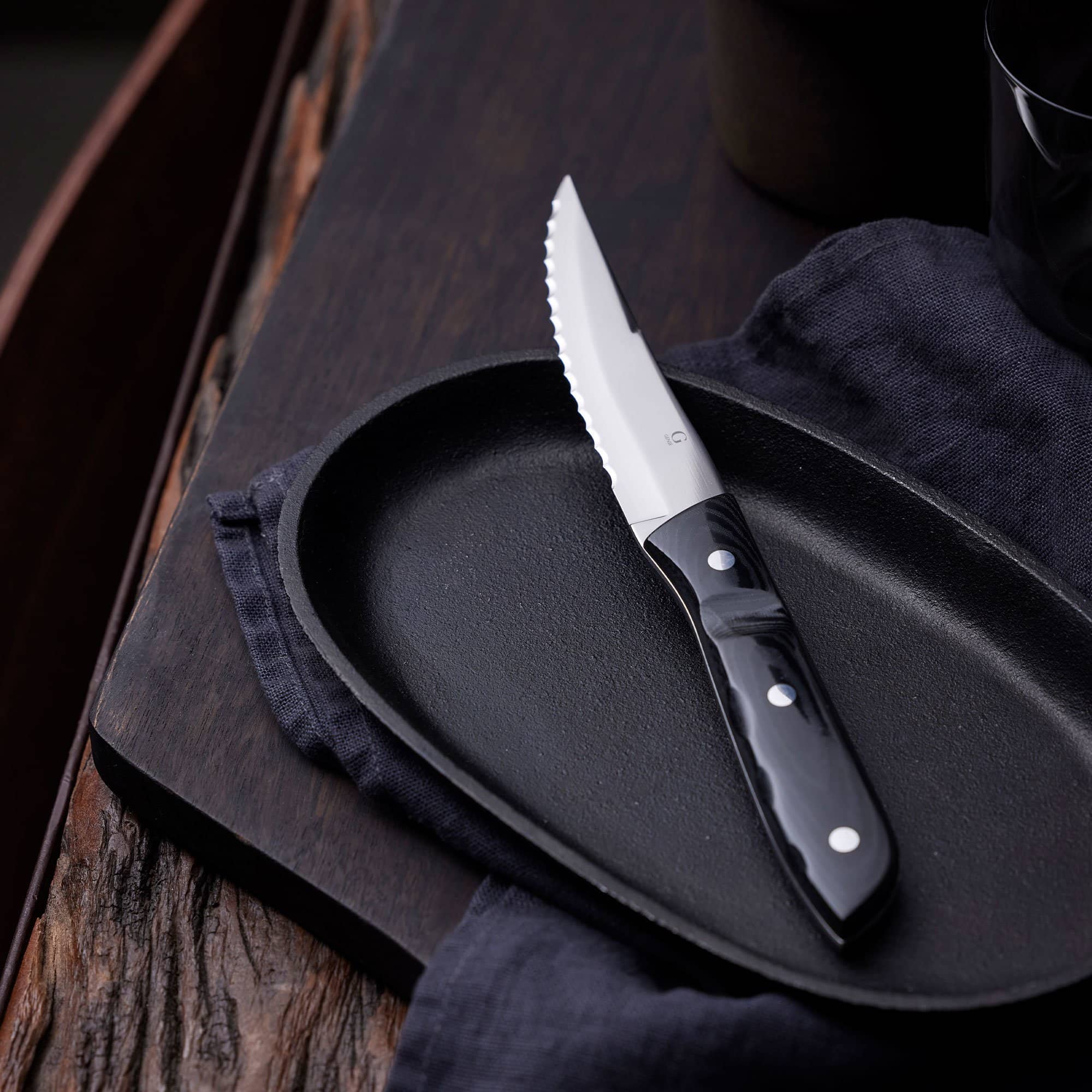 Old Farmer Micarta steakkniv XL 4 dele, sort/stål